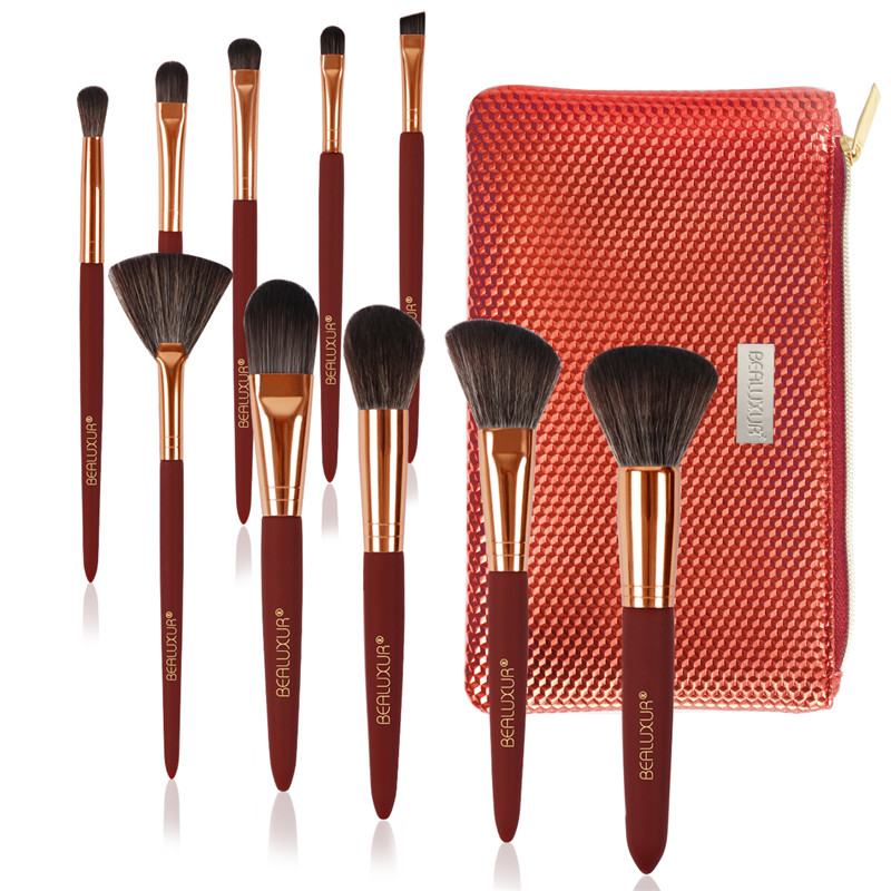 Make-up kwastenset, Premium synthetische vezels Make-up kwastkit Poeder Foundation Blending Eyeliner Gezichtscosmetica Concealers Oogschaduw Borstels Gereedschap met PU-leer Reistas make-up (10st)