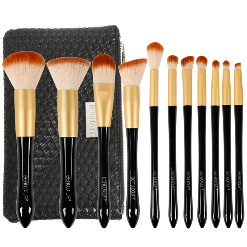 Make-up kwastenset, 11st make-up kwasten Premium synthetische haren Poeder Foundation Blush Contour Concealers Lip Oogschaduwborstels Kit met make-up tas voor op reis ...