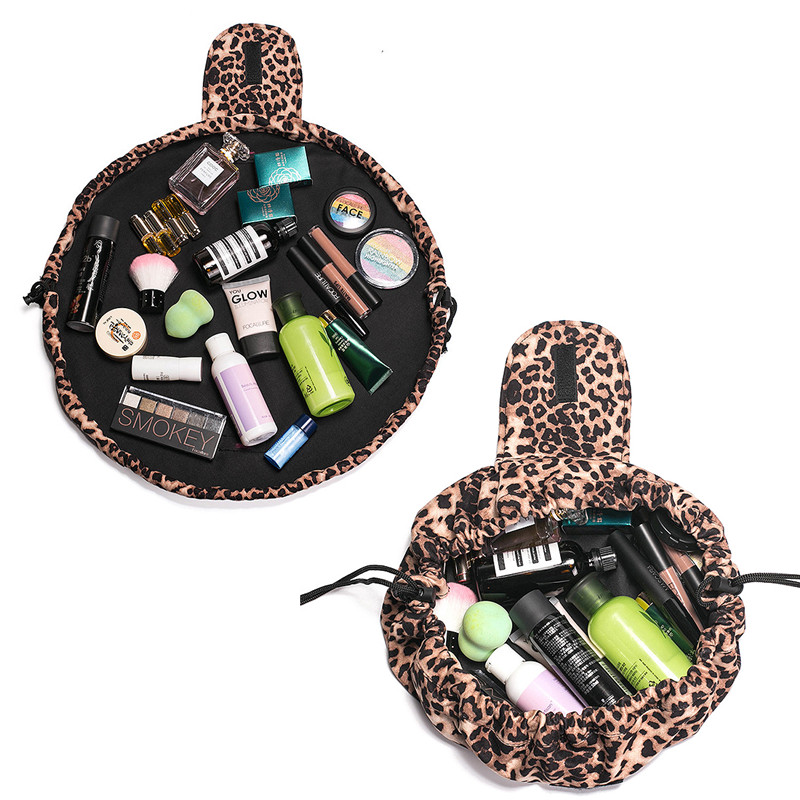 Luie make-uptas \/ make-uptas met trekkoord \/ toilettas \/ reistas met grote capaciteit \/ make-up organizer voor dames en meisjes - Leopard ...