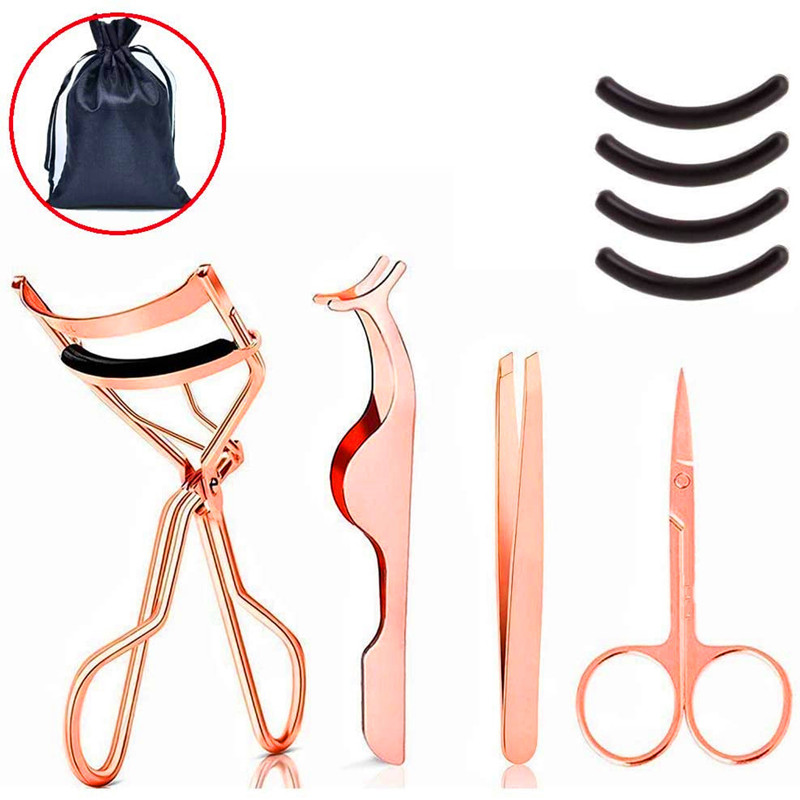4-delige roestvrijstalen wimperkruller Rose Gold Eyelash Applicator Wenkbrauwpincet Set Make-up Gebruik Tool Kit
