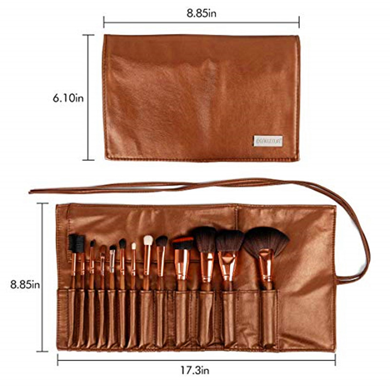 BEALUXUR 13st make-up kwasten met leren tas Premium Synthetische Cosmetische kwastenset Milieuvriendelijke kwastenset