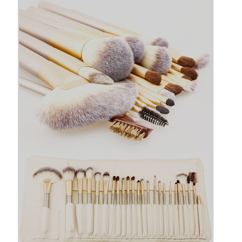 BEALUXUR 24-delige professionele make-upborstelset voor champagne, professioneel of thuisgebruik, of cadeaupakket wit